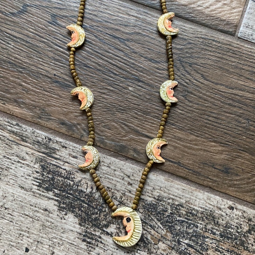 Vintage HANDMADE and HAND PAINTED moon necklace!
